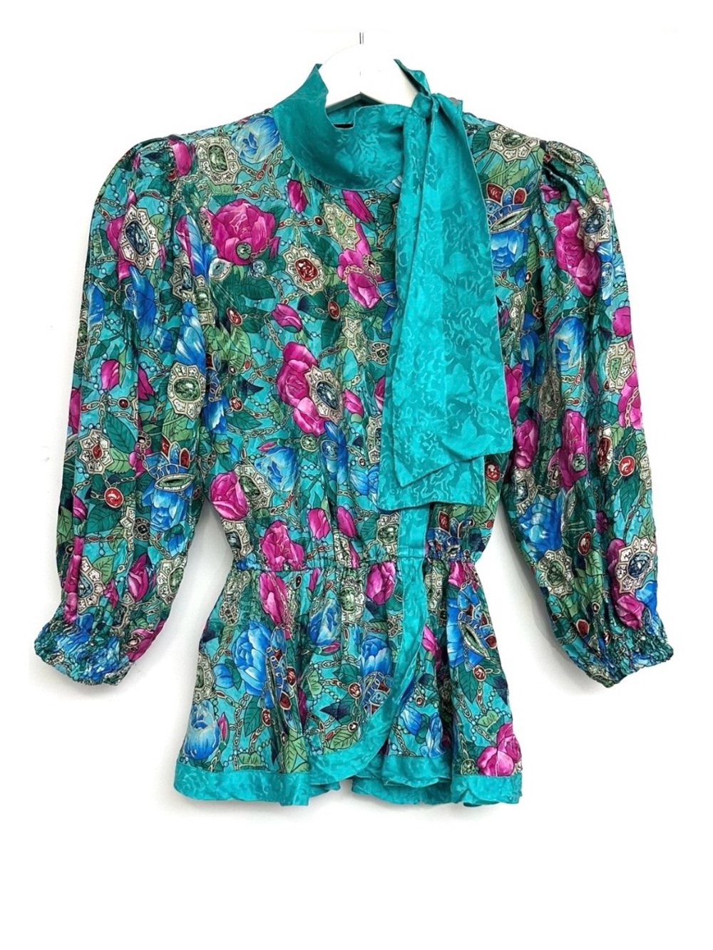 Diane Freis SILK Floral Tie-Neck Blouse